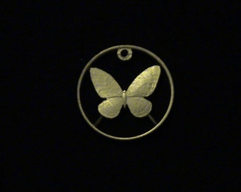 Philippines Cut Coin jewelry, Filipino Interest, Butterfly Jewelry Pendant, Flutterby, 1990, Lazy Cat Cut Coins, Coin Art, Hobo Nickel