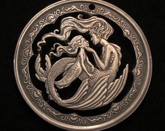 Mermaid and Adoring Daughter Hand Cut From 1 oz fine silver Bullion Round - Brand Spanking New - 2023 - Samoa