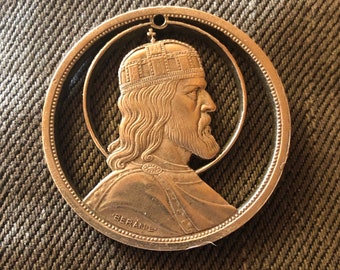 HUNGARY - silver cut coin pendant -  St. Stephen, Christian Martyr - 1938 - SILVER - Rare Piece