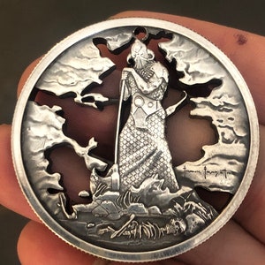 Frank Frazetta Masterpiece, Death Dealer III, Fine Silver Medallion, Fantasy Art Jewelry, Heavy Metal Pendant, Hand Cut 2 oz silver Bullion