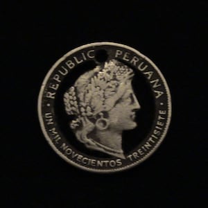PERU - cut coin pendant  - 1937
