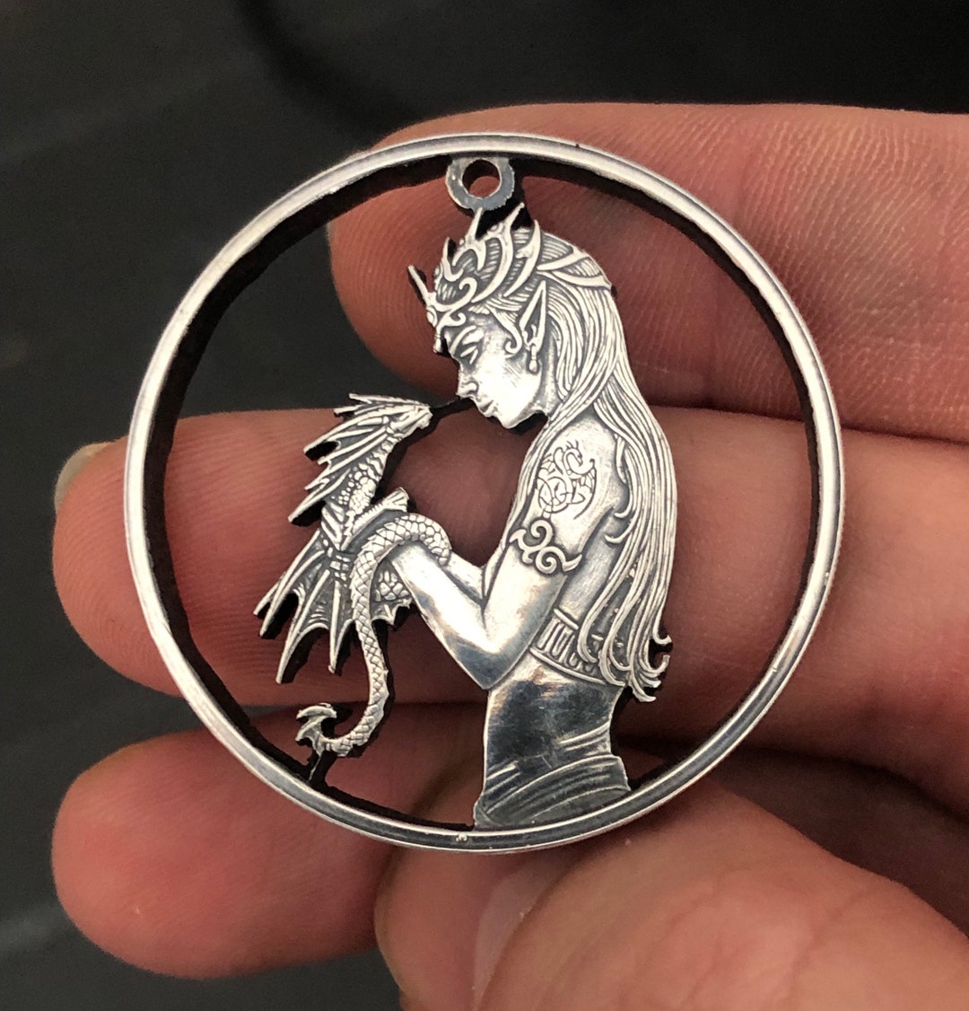 Water Dragon Hand Cut Silver Medallion Anne Stokes Fantasy Etsy