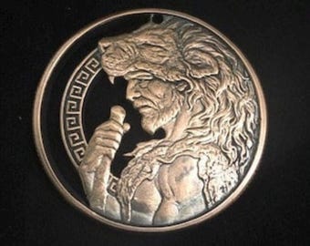 Hercules, Hand Cut Solid Copper Bullion Round, Greek Mythology Pendant, Greek God Jewelry, 12 Labors Of Hercules, Greek Empire Interest