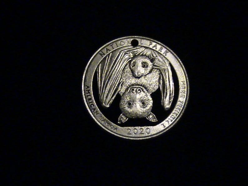 2020 Fruit Bat Year Of The Bat US Commemorative Quarter American Samoa First Time Cut Hand Cut Coin Pendant