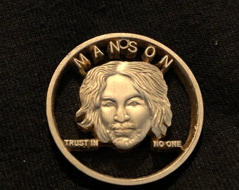 Charles Manson, Cut Coin Pendant, Sexond Time Cut, Helter Skelter, Manson Family Jewelry, Macabre Jewelry, Cult Interest