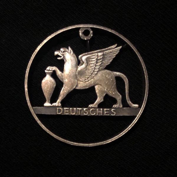 Germany - cut coin pendant - w/ Griffin - 1979 - German Archaeological Institute - Silver Jewelry - Mythical Beast