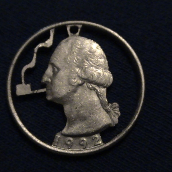 1992  George W. Smokes a Pipe - cut coin pendant