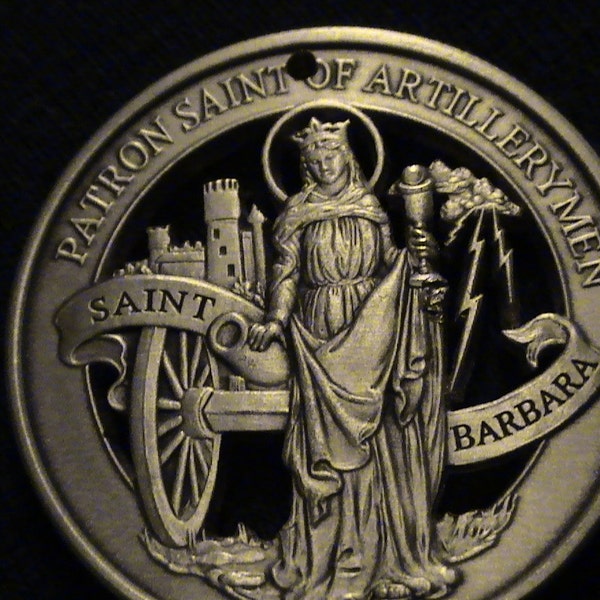 Cut cut coin medallion - w/ Saint Barbara, Patron Saint of Artillerymen - SLIGHTLY FLAWED - LOw PRIce