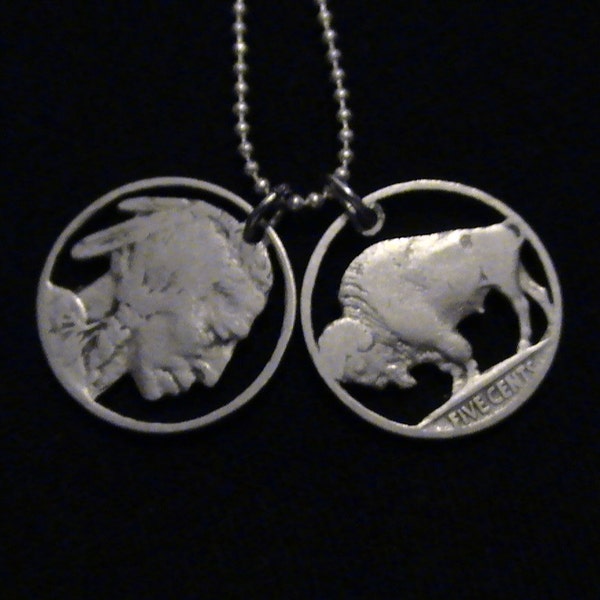 cut coin jewelry set - Buffalo and Indian Chief pendants - 1935 and 1927 - LOW PRICE