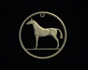 IRELAND - cut coin pendant - Horse - 1966