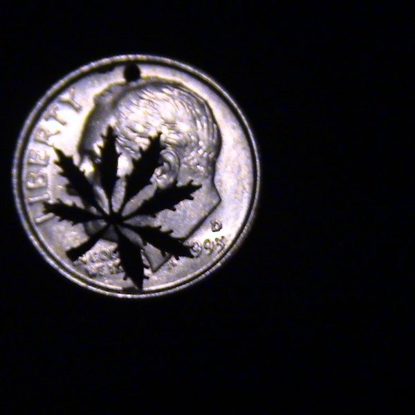 1993 US dime hand cut w/ Pot Leaf