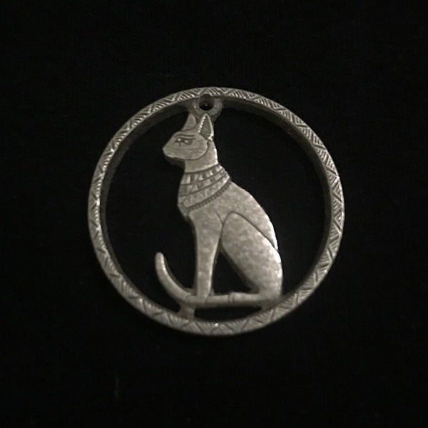 Bastet's Cat Hand Cut Silver Bullion Round Cat Lover Jewelry Egyptian Mythology Cut Coin Jewelry Coin Art Crazy Cat Lady Pendant LAST CHANCE