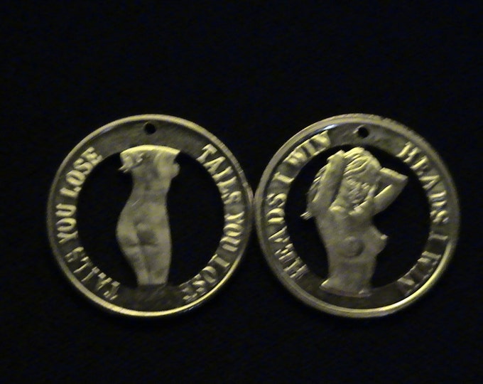 Set of TWO Heads I Win Tails You Lose Cut Coin Pendants Etsy