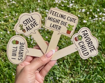 Funny Plant Sign (Pack of 4), Funny Plant Gift, Plant Stake, Plant Decor, Botanical Sign, Plant Accessories, Garden Sign, Herb Garden Stake