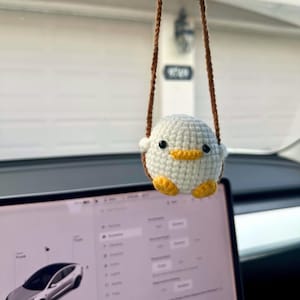 Cute Crochet Car Hanging Duck Rearview Mirror Plant Car Hanging Accessories Car Hanging Crochet Car Mirror Hanging