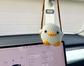 Cute Crochet Car Hanging Duck Rearview Mirror Plant Car Hanging Accessories Car Hanging Crochet Car Mirror Hanging