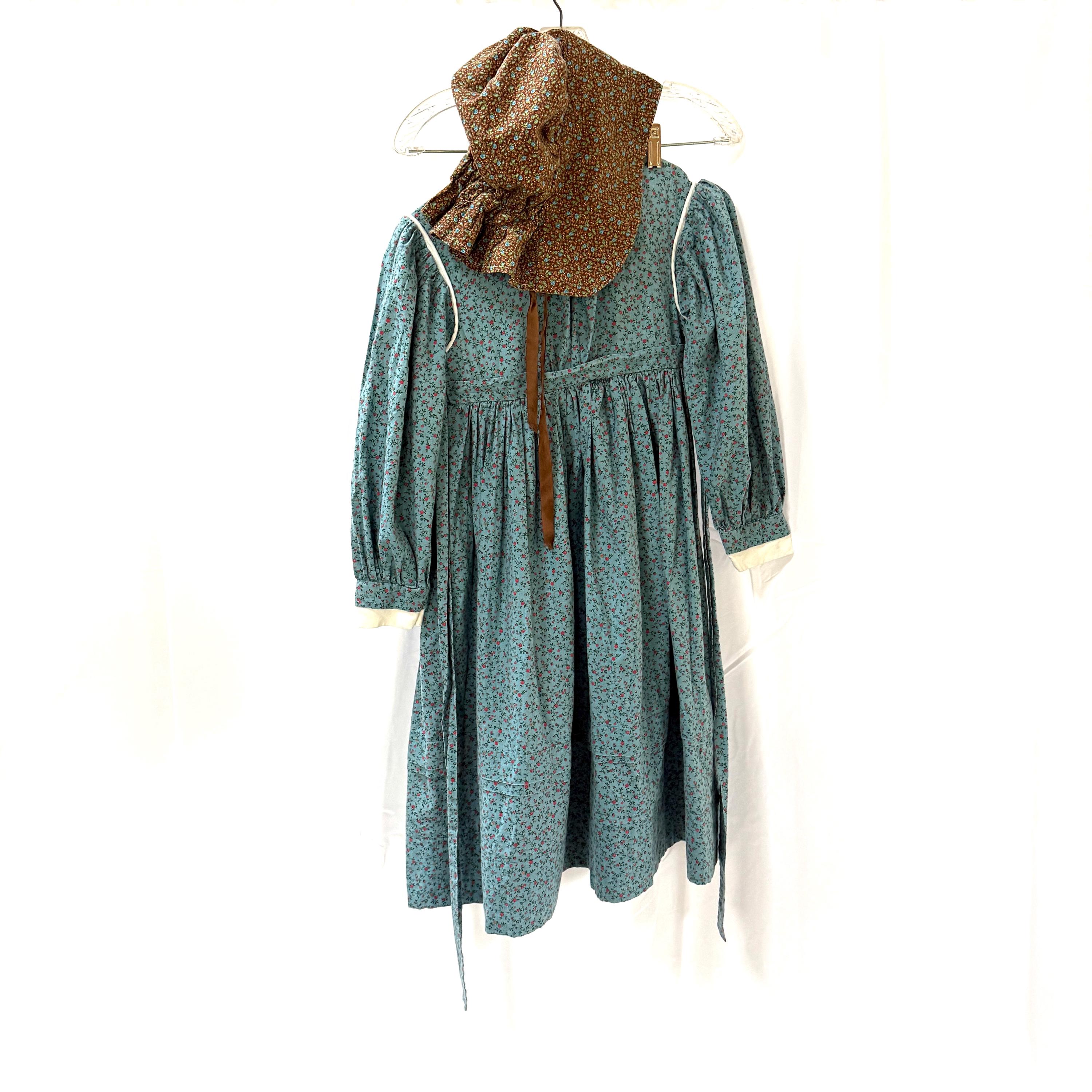 NSPSTT Girl Pioneer Costume - Prairie Dress With Bonnet, Shawl & Apron, Floral Colonial 1800s Dress, Size Medium - View #9