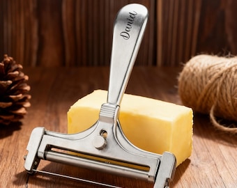 Personalized Wire Cheese Slicer Cutter, Custom Adjustable Thickness Cheese Butter Slicer, Engraved Kitchen Tool, Cooking Gift for Food Lover