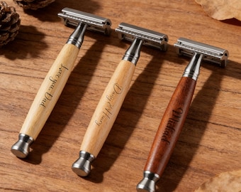 Custom Handcrafted Double Edge Safety Razor, Engraved Sustainable Solid Wood Handle Razor, Eco-Friendly Grooming Gift, Groomsmen Father Gift