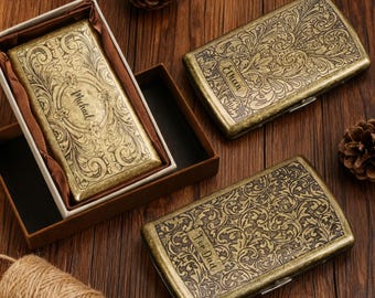 Custom Vintage Engraved Cigarette Metal Case, Personalized Cigarette Cases Holder, Engraved Travel Cigarette Storage, Gift for Men Dad