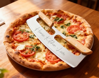 Custom Double-Handled Pizza Cutter, Engraved  13.8 in Pizza Slicer,  Personalized Pizza Cutter Rocker, Gift for Pizza Lovers & Home Cooks