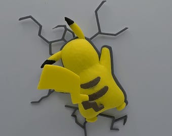 Pikachu Inspired 3D Printed Wall Break Magnet, Electric Mouse Figure, Gamer Room Decor, Anime Desk Decor, Cute Lightning Wall Art