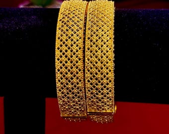 24k Gold Plated Indian Bangles: Intricate Design, Dubai Style Pair