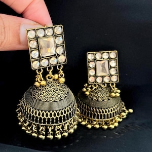 Handcrafted Kundan Jhumka Earrings: Pakistani Indian Boho Jewelry