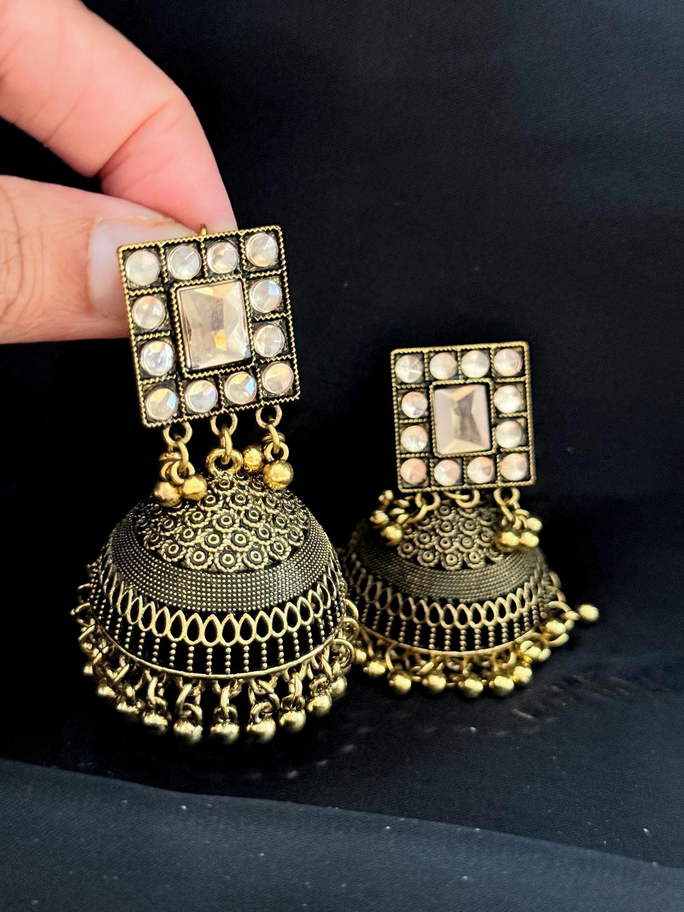 Handcrafted Indian Pakistani Jewelry Kundan, Jhumkas