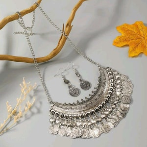 Silver Oxidised Jewelry Set | Bollywood Style Long Jewelry | Gift Designer Boho Long Jewelry with Mala Set | Pakistani & Indian Jewelry