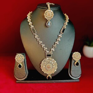 Turkish Gold Set Gold Plated Turkish Bridal Jewelry Set: Mala Necklace, Earrings, Tikka ...