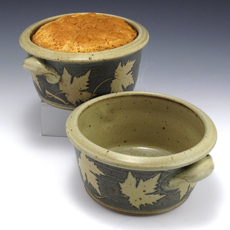 Stoneware Pottery Bread Baker Blue Maple Leaf Design FREE Etsy
