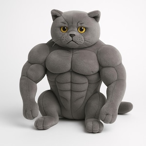 Muscular Cat Plush Toy, Funny Buff Cat Stuffed Animal, Cute Gym Cat Plushie, Gag Gift for Cat Lovers, Meme Plush Doll, Funny Toy for Adults