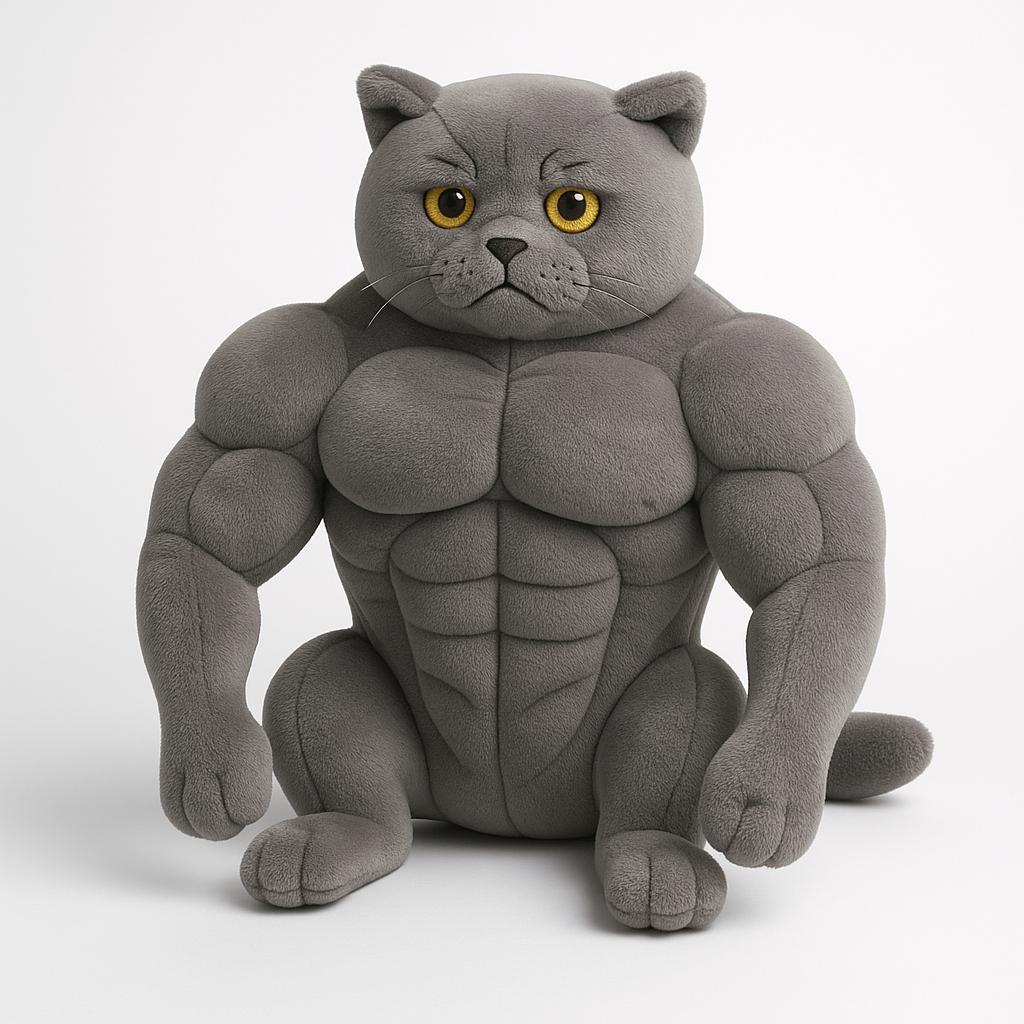 Muscular Cat Plush Toy, Funny Buff Cat Stuffed Animal, Cute Gym Cat Plushie, Gag Gift for Cat Lovers, Meme Plush Doll, Funny Toy for Adults