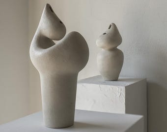 Abstract Sculpture, Decorative Art - Neutral Home Décor - Off-White Earth Tone Ornament or Vessel - 2 Choices