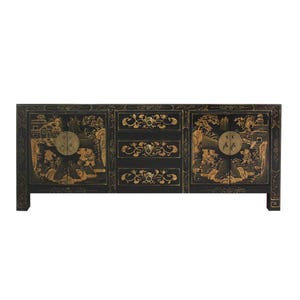 Buffet chinois classique | Motifs dorés peints à la main sur fond rouge ou noir | Buffet de style oriental antique