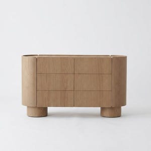Solid Oak Curved Dresser | Mid-Century Modern-style 6-Drawer Chest