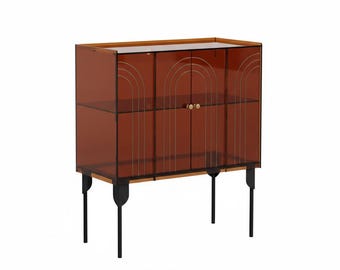 Art Deco Acrylic Liquor Cabinet | Translucent Bar Cabinet with Gold Handles