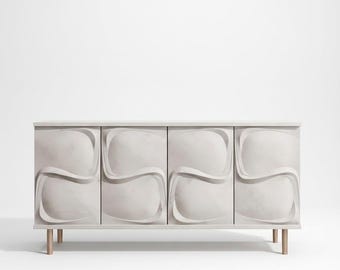 Sculptural White Sideboard | Modern Artistic Credenza | Custom Size Option