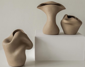 Crumpled Vessel | Abstract Organic-style | Brown Ornament | Clay-look Vase - 3 Options