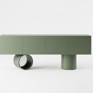 Modern Minimalist Sideboard – Assorted Colour Console with Cylindrical Legs – Industrialist Sideboard - Contemporary Storage Cabinet