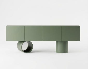 Modern Minimalist Sideboard – Assorted Colour Console with Cylindrical Legs – Industrialist Sideboard - Contemporary Storage Cabinet