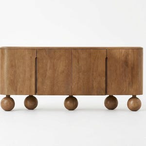 Mid-Century Modern Style Oak Wood Sideboard with Unique Ball Legs - Customised Cabinet Sizes
