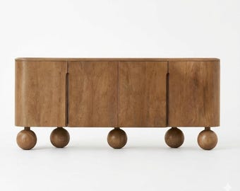 Mid-Century Modern Style Oak Wood Sideboard - Unique Ball Legs Buffet Cabinet - Customised Sizes