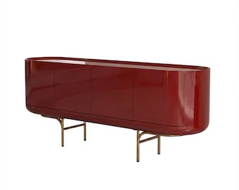 Aparador rojo - Superficie con efecto mármol - Mueble de almacenaje moderno - Mesa buffet curva
