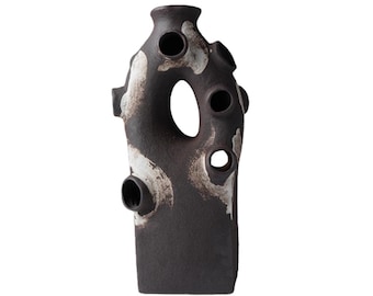 Modern Organic-Style Abstract Ornamental Vase | Sculptural Black Clay Art Piece
