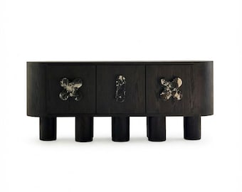 Black Solid Oak Console Cabinet with Unique Handles | Modern Entryway Sideboard | Customised Sizes