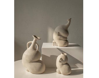 Abstract Organic Form Vase - Decorative Art Piece - Off-white sculptural ornament - 3 Choices