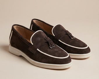 Mocasines de ante para mujer, zapatos marrones sin cordones, planos minimalistas de cuero, zapatos cómodos para el día a día.