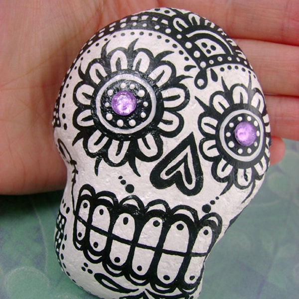 Handpainted Sugar Skull Rock No.1 - From St. Christophers Beach in Goderich, Ontario